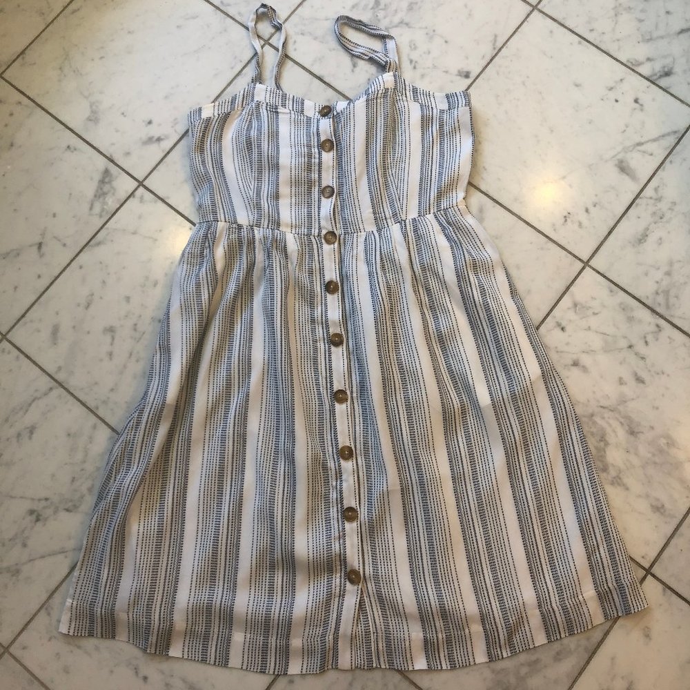 Loft Blue and White Lined Pattern Dress
